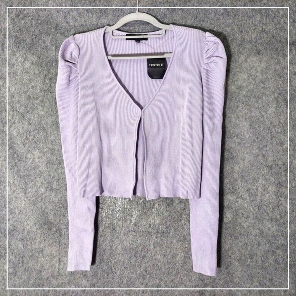 Almost Famous Top M Lavender Ribbed Open Front‎ Knit Cardigan Y2K Balletcore